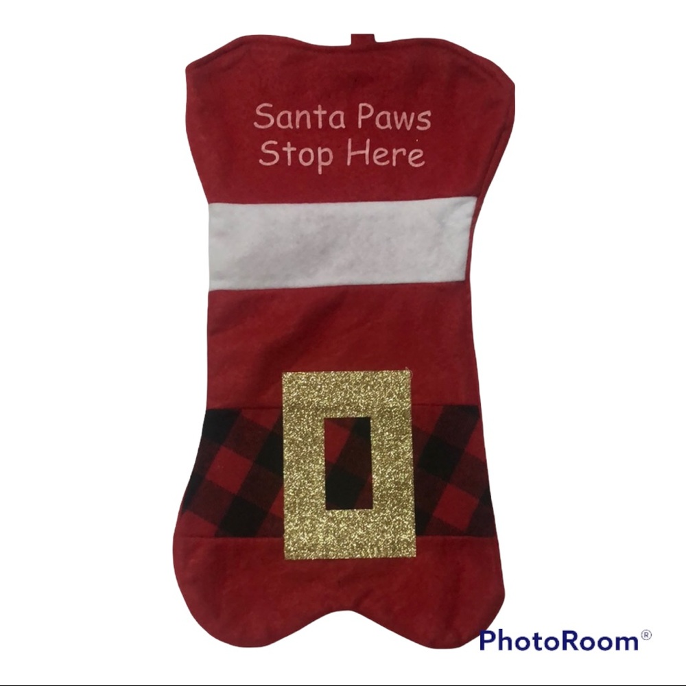 Santa‎ Paws Stop Here Dog Bone Shape Pet Felt Stocking NWOT
